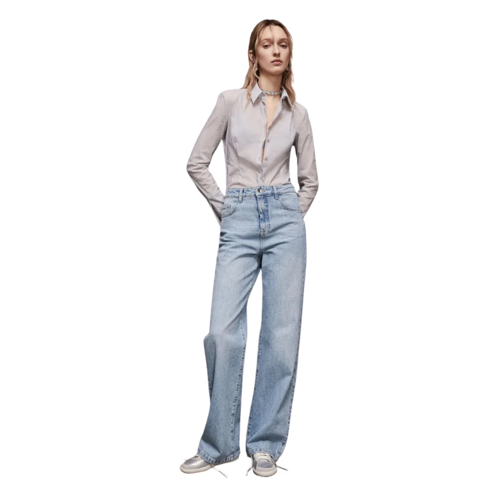 PATRIZIA PEPE Grijze Organza Blouse met Fly-knopen Gray Dames