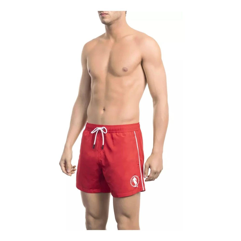 Bikkembergs Men's Red Beachwear, Xl, Printed Swim Shorts For Wo