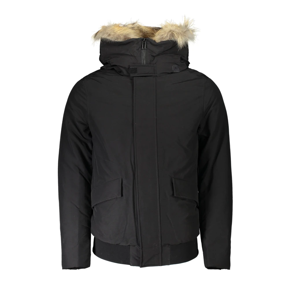 Woolrich Zwarte Katoenen Jas met Capuchon en Afneembare Bont Black