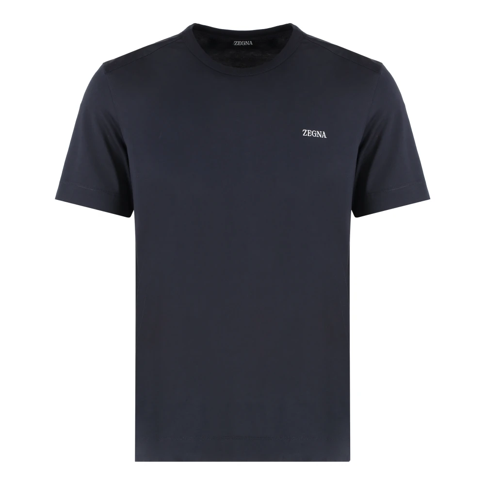 Zegna Men's Blue Cotton Crew-Neck T-Shirt