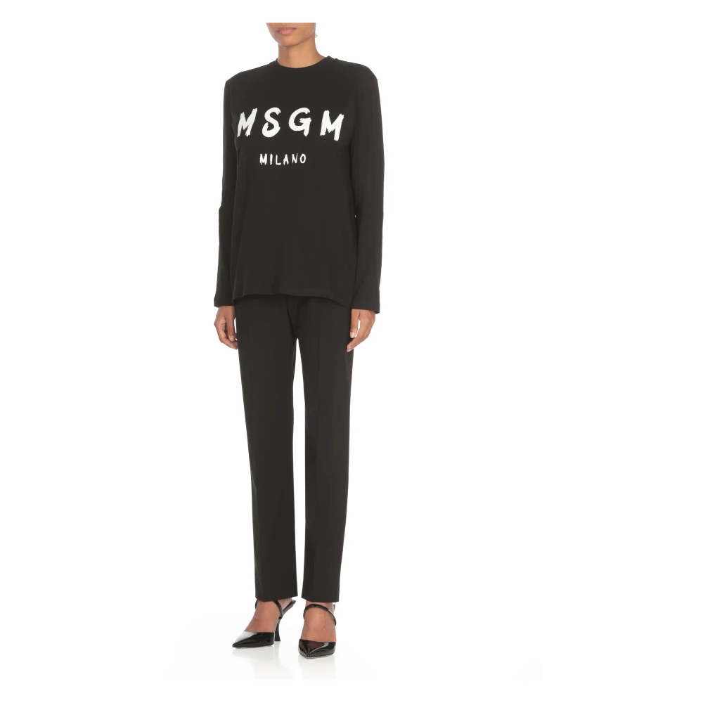 Msgm Zwart Katoenen Crew Neck T-shirt Black Dames