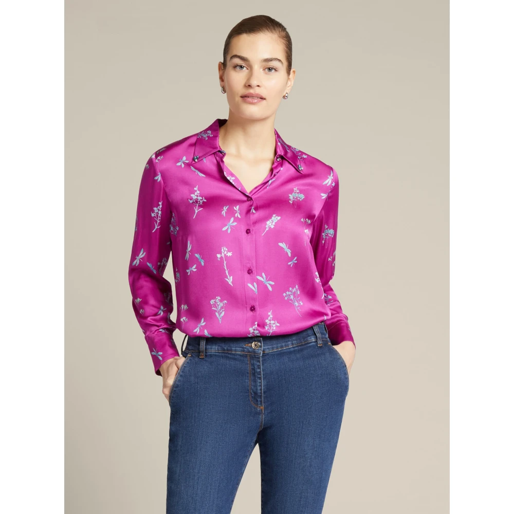 Elena Mirò Bloemen Viscose Ecovero Shirt Pink Dames