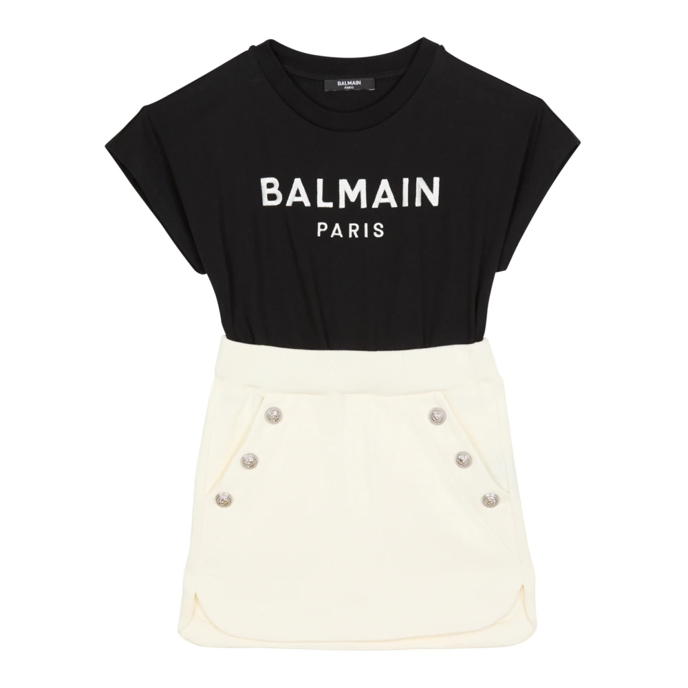 Balmain Tvåtonig optisk illusion klänning med knappar Black, Flicka