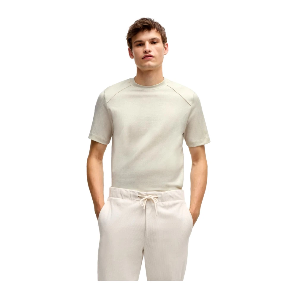 Hugo Boss Ripstop Katoenen T-shirt met Gladde Inzetstukken White Heren