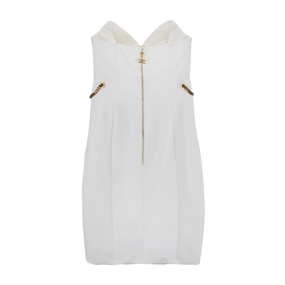 Elisabetta Franchi Korte Gedrapeerde Jurk met Gouden Kettingen White Dames