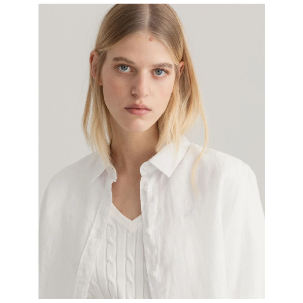 Gant Regular Linnen Overhemd in Chambray White Dames