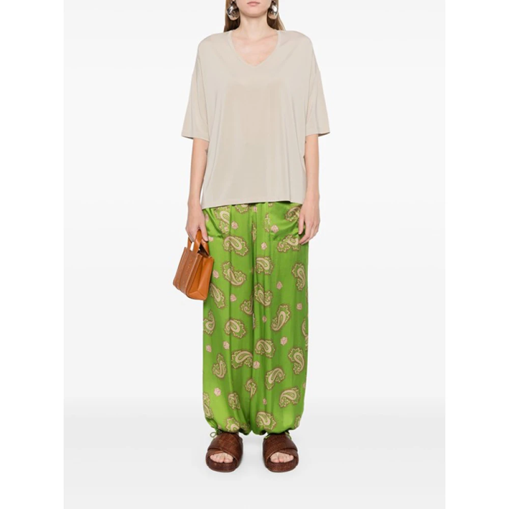 Le Tricot Perugia Beige V-hals T-shirt met dropped shoulders Beige Dames