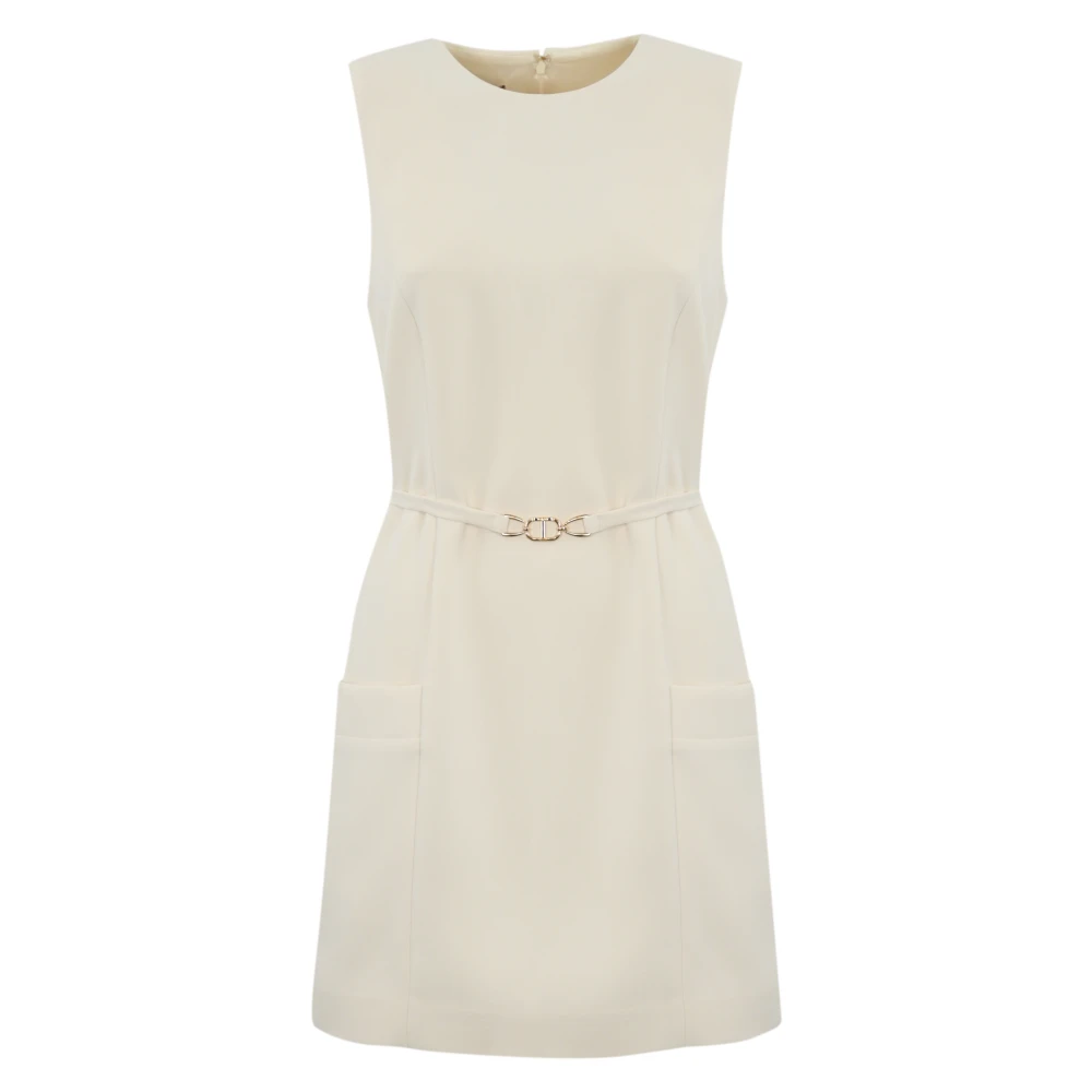 Twinset Mouwloze Crepe Jurk met Riem White Dames