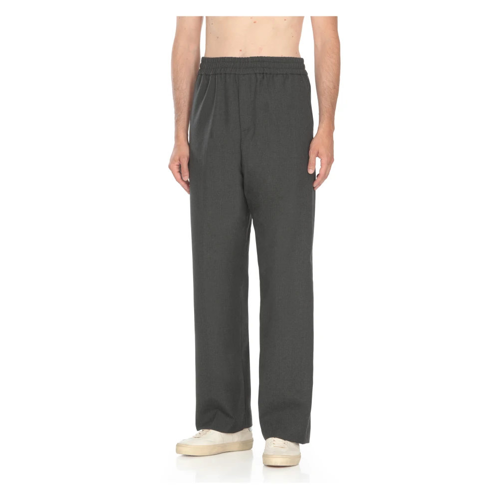 Golden Goose Grijze wollen broek met elastische tailleband Gray Heren