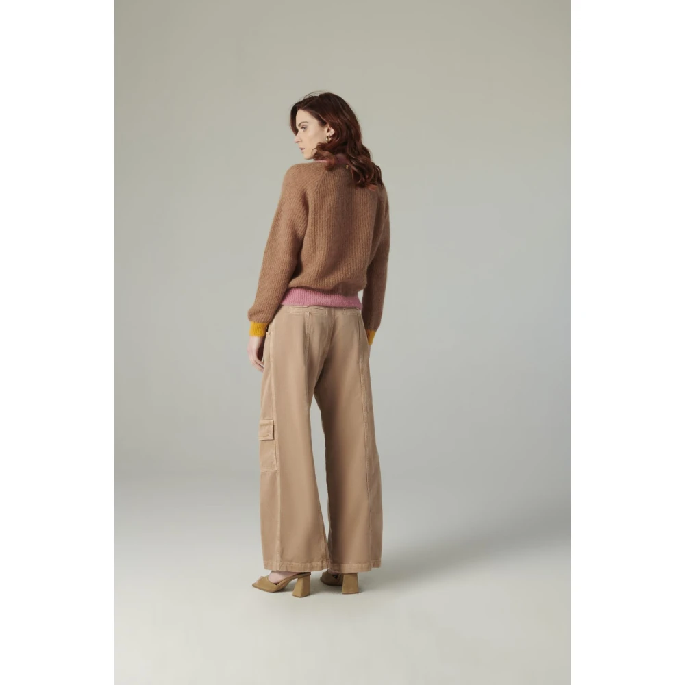 Manila Grace Kleurrijk Contrast Versierde Gebreide Top Brown Dames