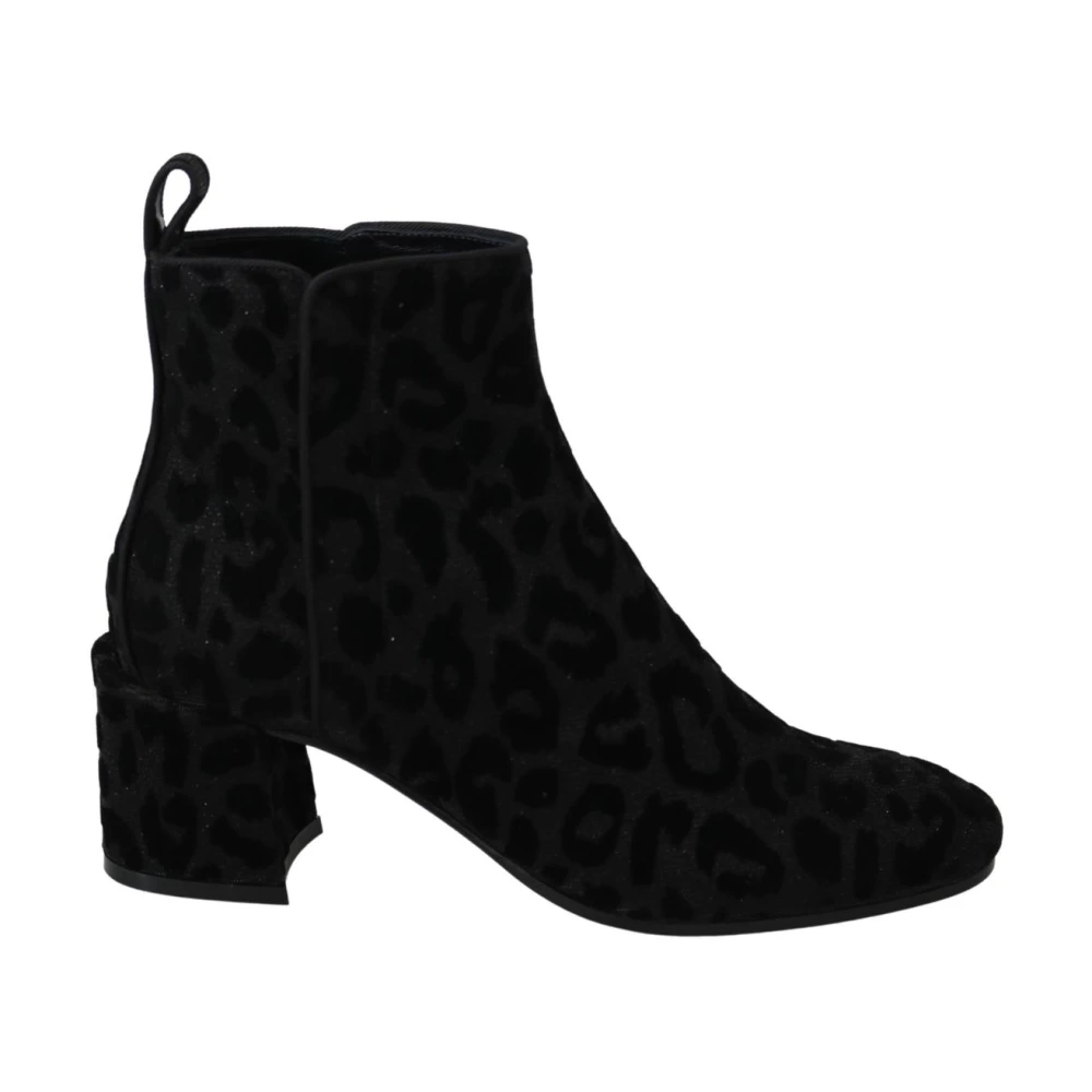 Dolce & Gabbana Women's Black Leopard Print Block Heel Ankle Boots