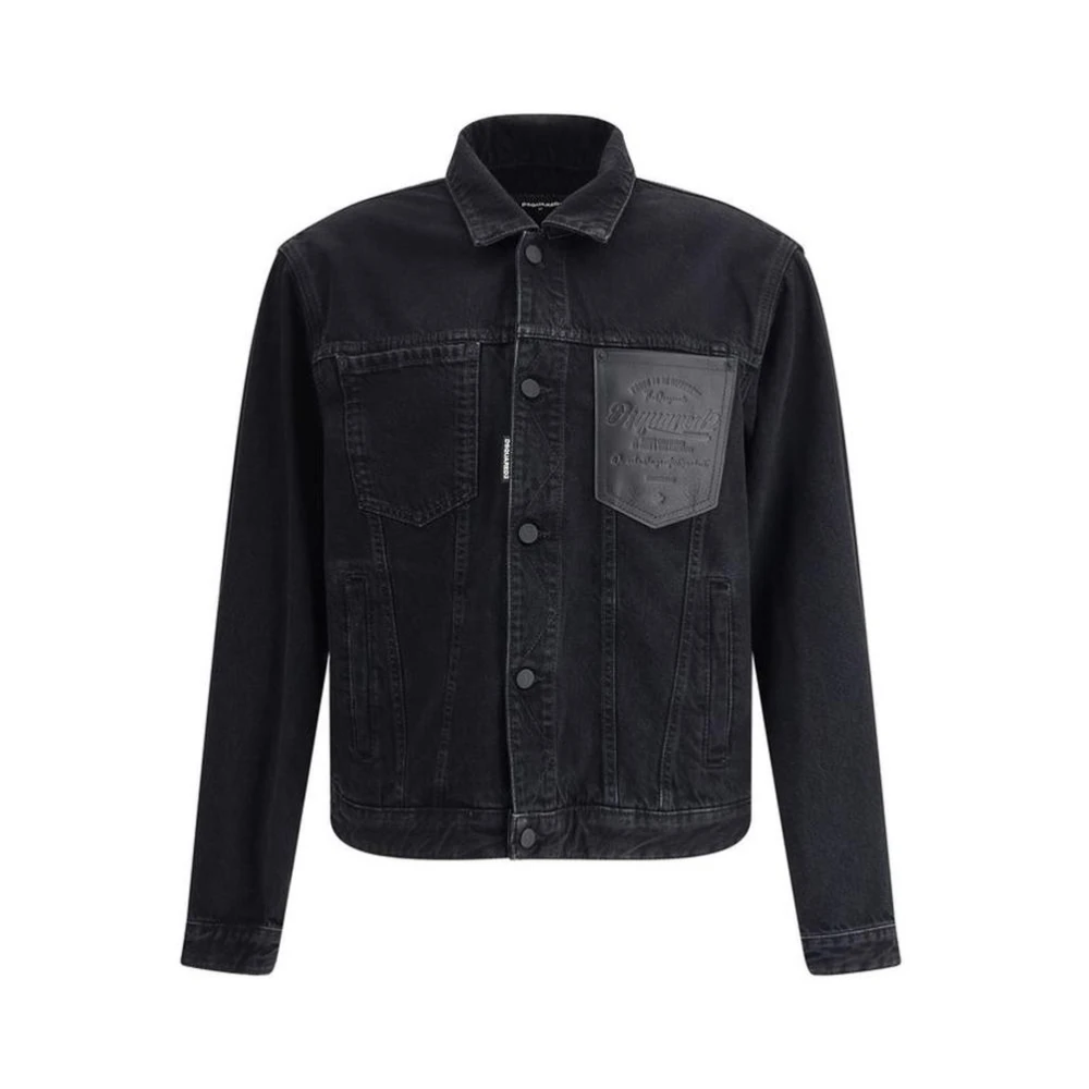 Dsquared2 Men's Black Denim Jackets, S, Logo Patch Denim Jacket