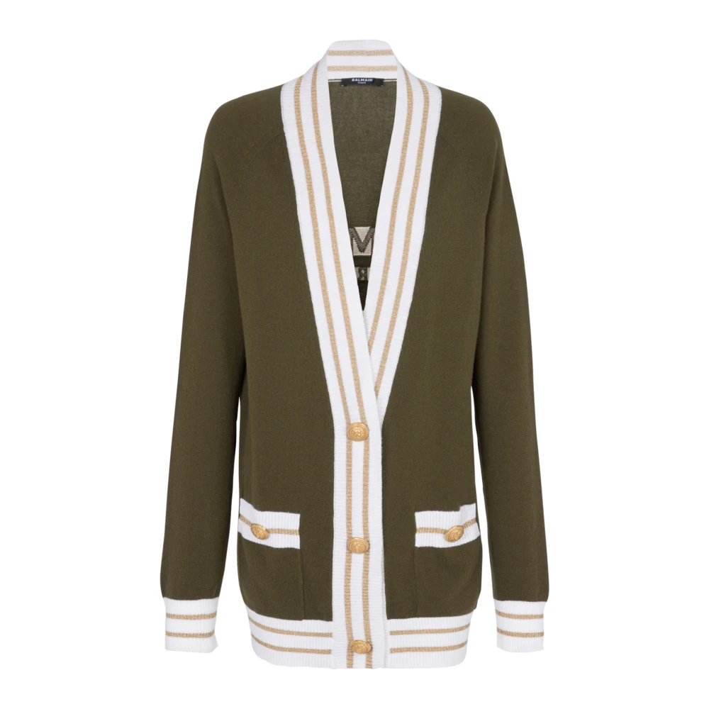 Balmain Women's Green Cardigans, Xs, Cashmere Cardigan With Logo