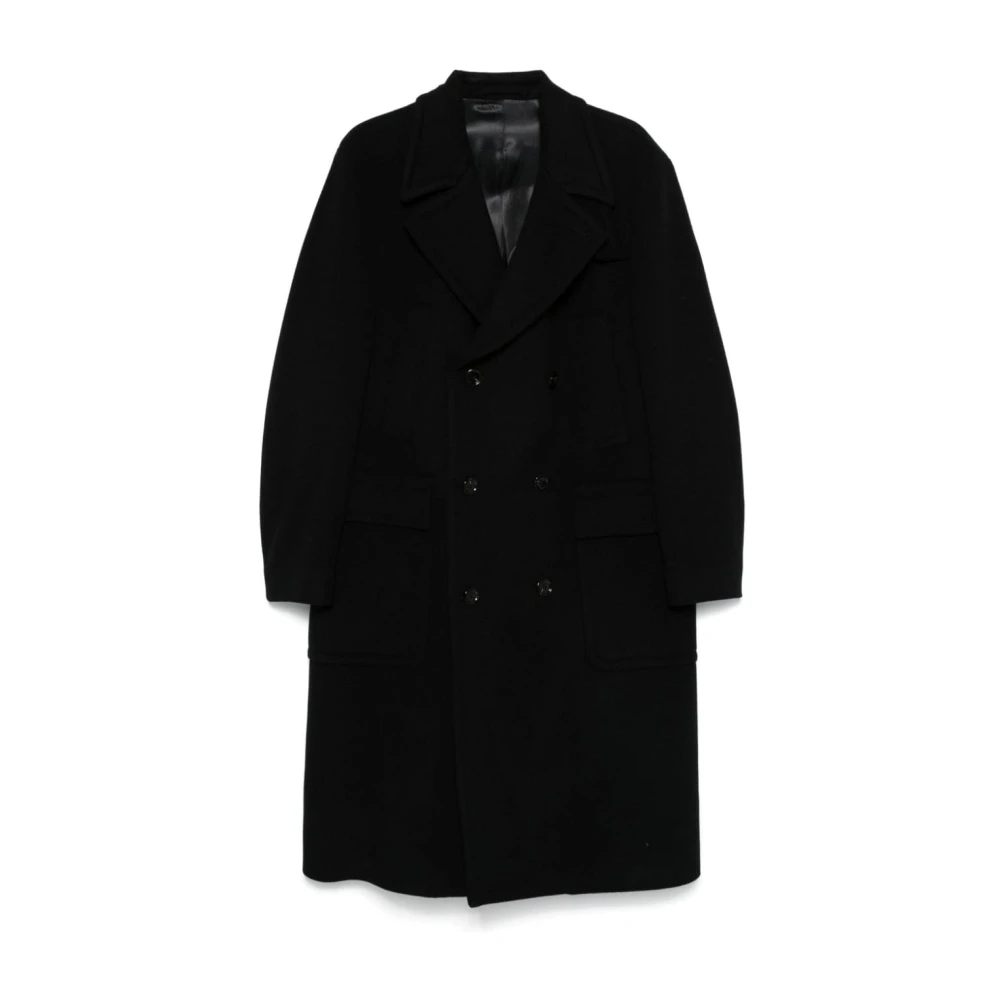 Lardini Zwarte Wol Double-Breasted Jas Black Heren