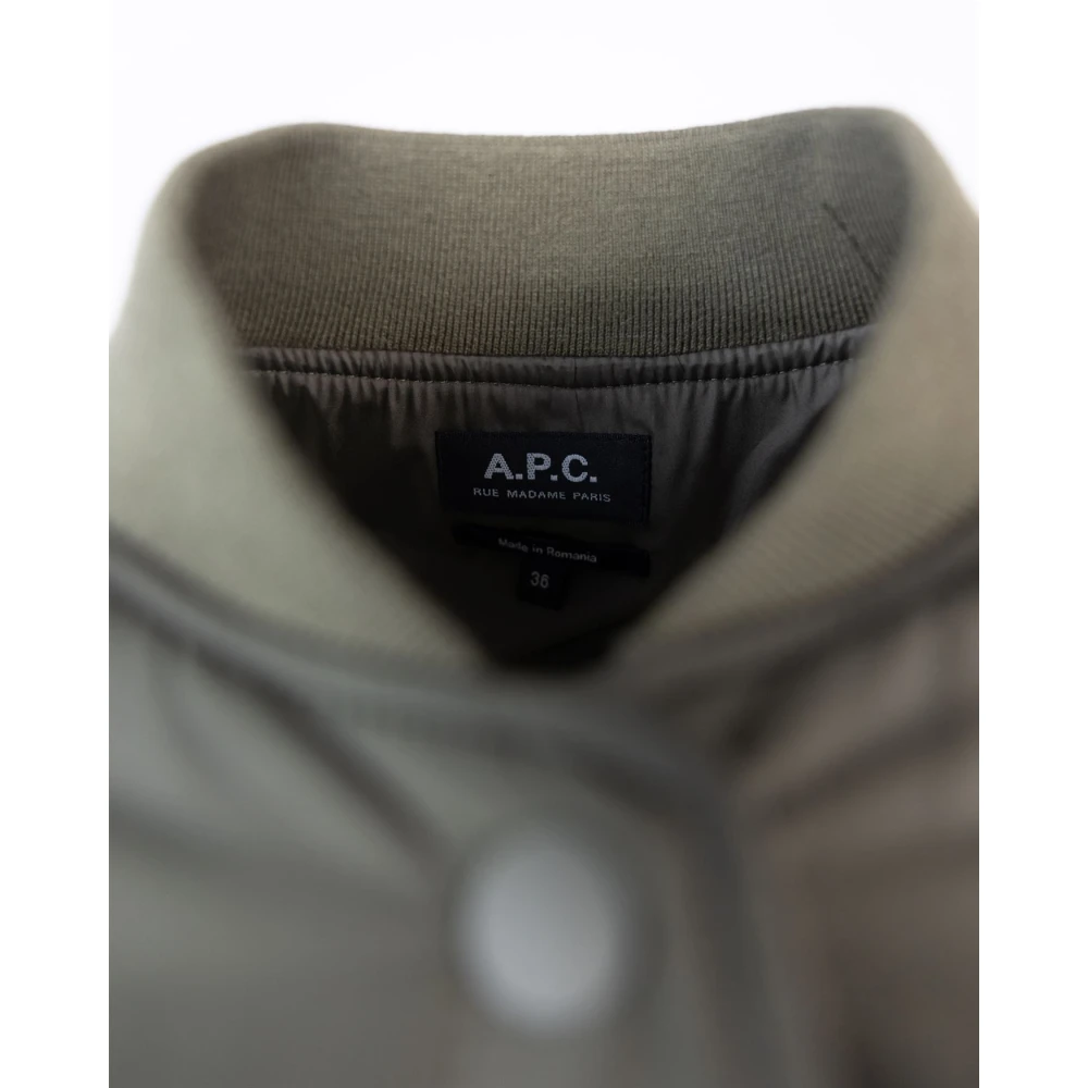 A.p.c. Groene Wollen Blend Geribbelde Kraag Jas Green Dames