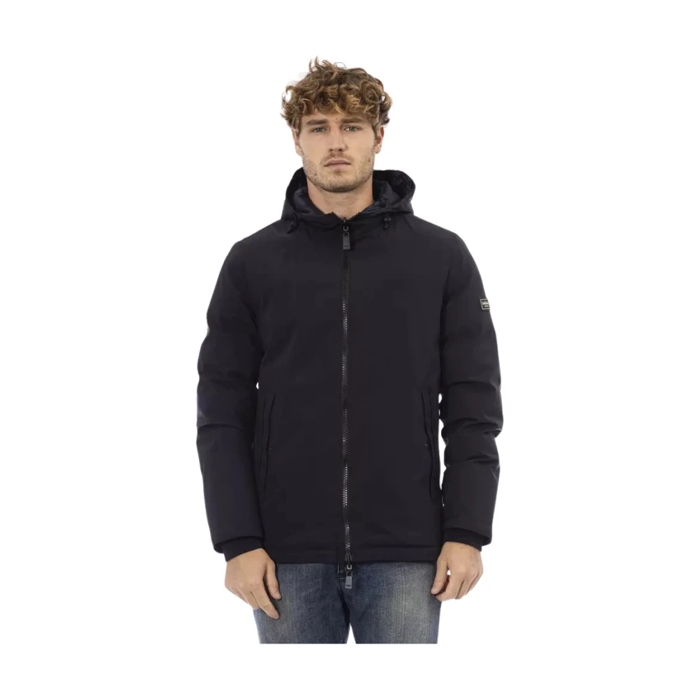 Baldinini Trendy Blauwe Jas met Gevlochten Zakken Black Heren