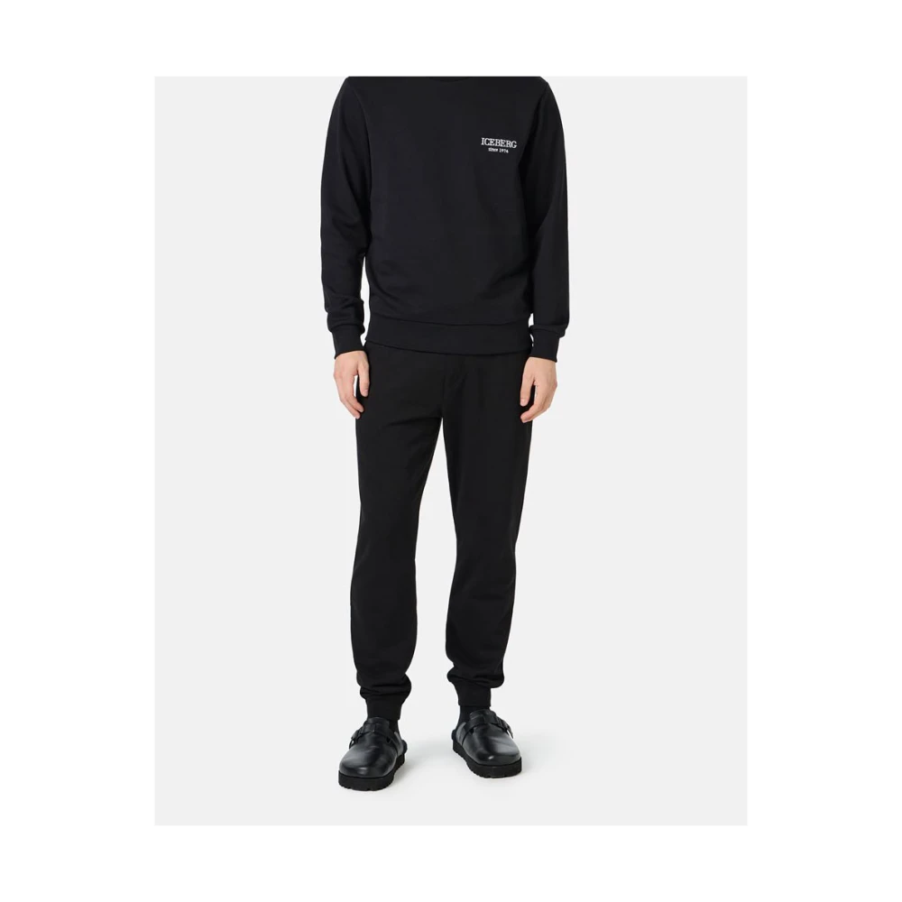Iceberg Zwarte jogger regular fit broek van fleece met berenprint Black Heren