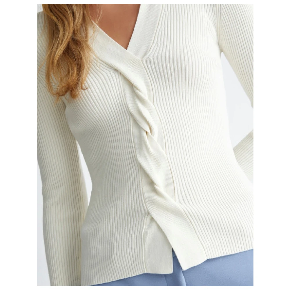 Liu Jo Geribbelde V-hals trui met twist detail White Dames