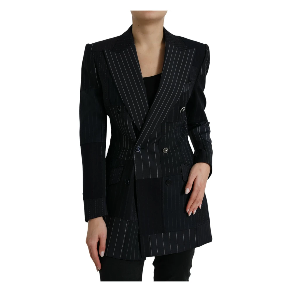 Dolce & Gabbana Elegante Gestreepte Wollen Blazer Black Dames