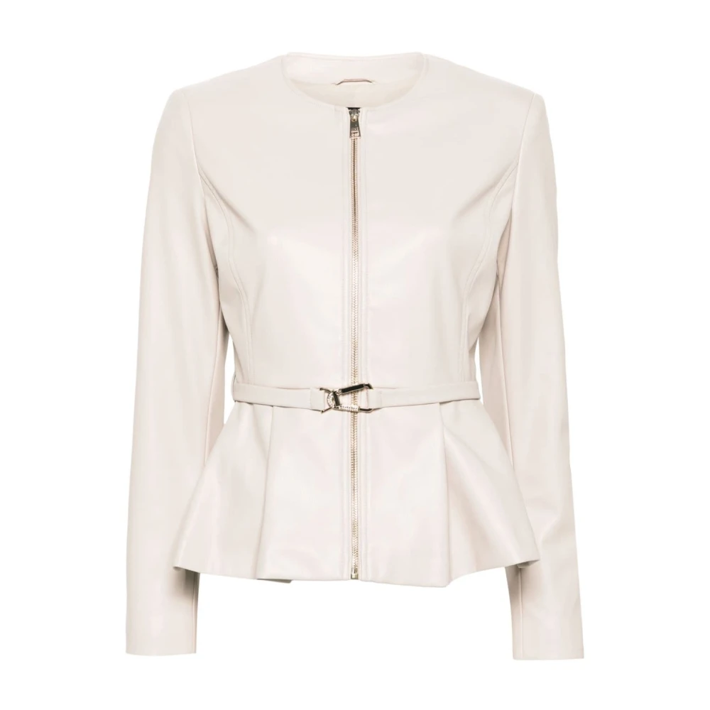 Liu Jo Grijze Faux Leren Jas Geplooide Zoom Pink Dames