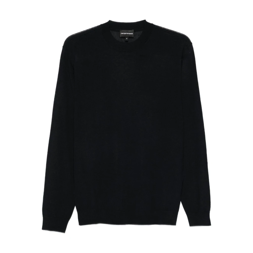 Emporio Armani Men's Blue Round-Neck Knitwear, Xl, Wool Crew Neck Jumper