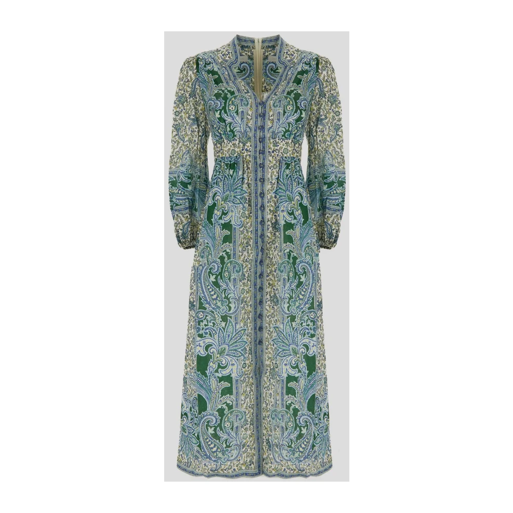 Zimmermann Linnen Plunge Midi Jurk Multicolor Dames