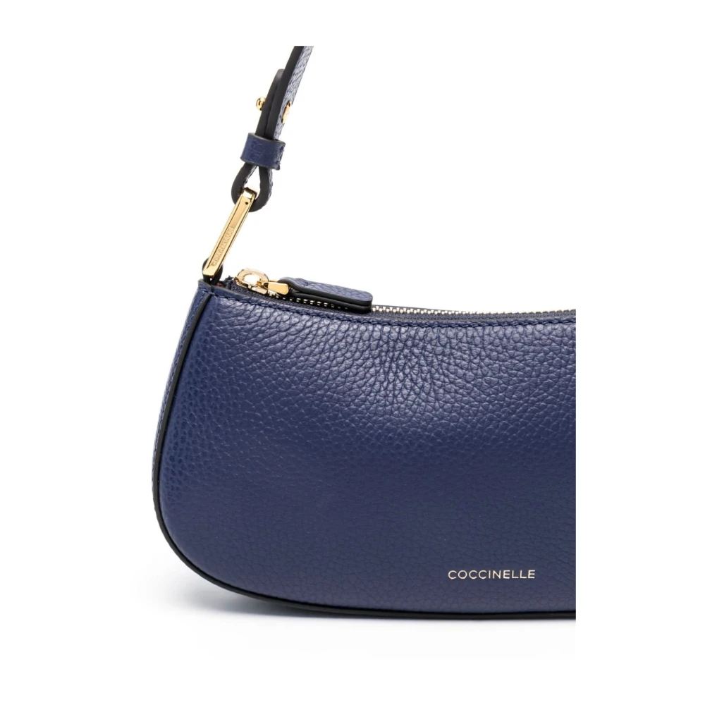 Coccinelle Navy Blauw Leren Schoudertas Blue Dames