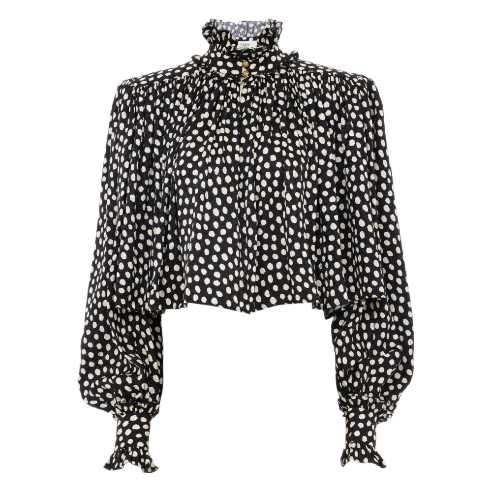 Chloé Women's Black Maxi Gathered High-Neck Top