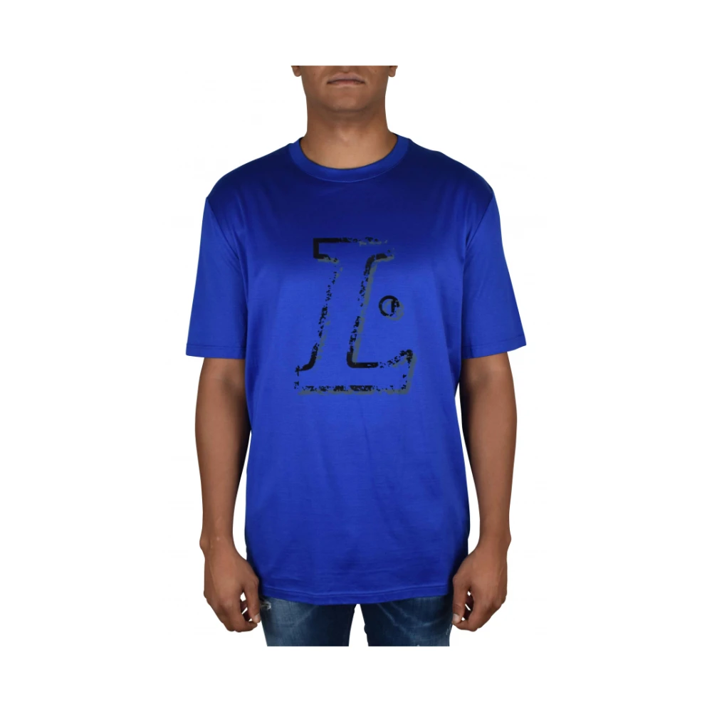Lanvin Elektrisch Blauw L Logo T-Shirt Blue Heren