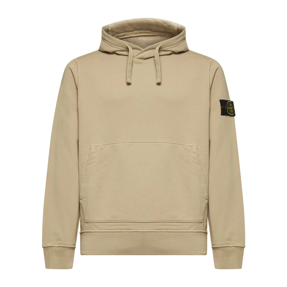 Stone Island Beige hoodie met badge en kangoeroezak Beige Heren