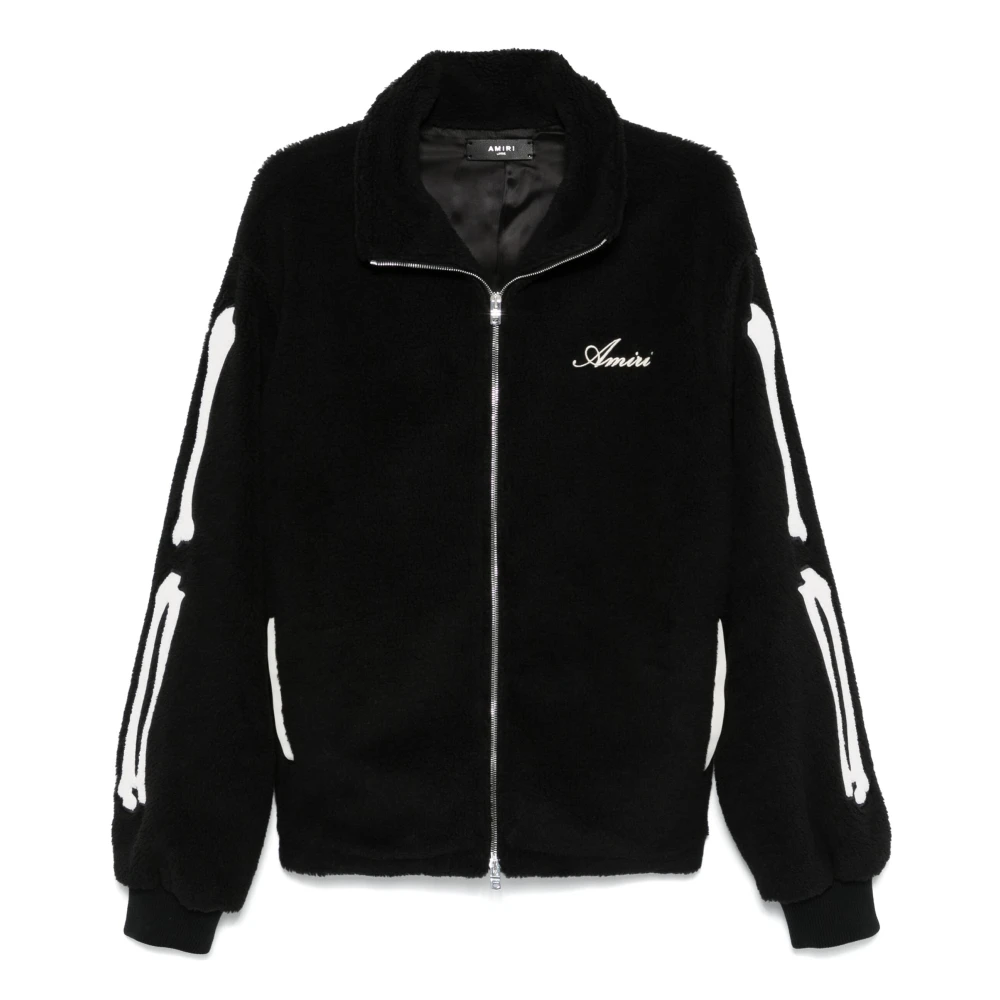 Amiri Zwarte Geribbelde Jas met Logodetail Black Heren