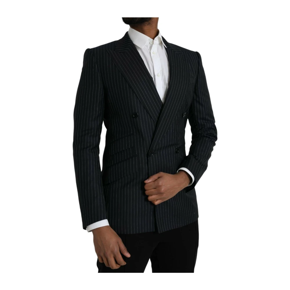 Dolce & Gabbana Men's Black Blazers,, Striped Double Breasted Blazer Small