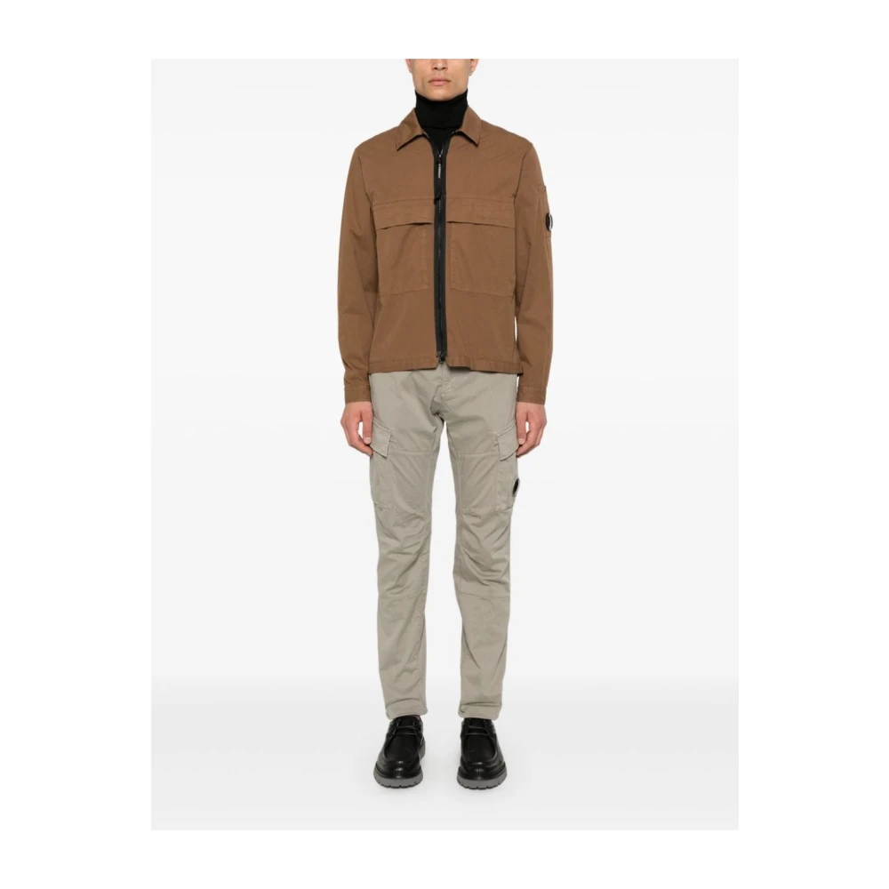 C.P. Company Aarde Bruine Gabardine Shirt Bril Detail Brown Heren