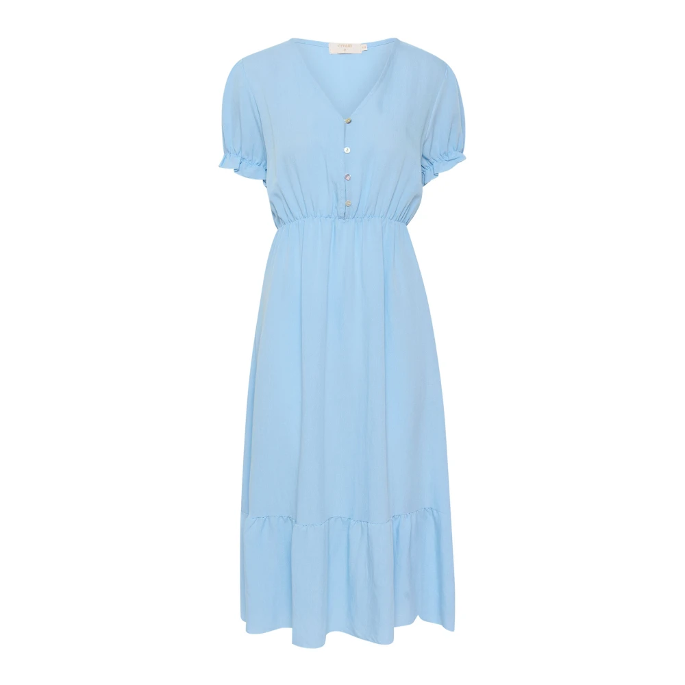 Cream Vrouwelijke Lichtblauwe Jurk met Volant Blue Dames