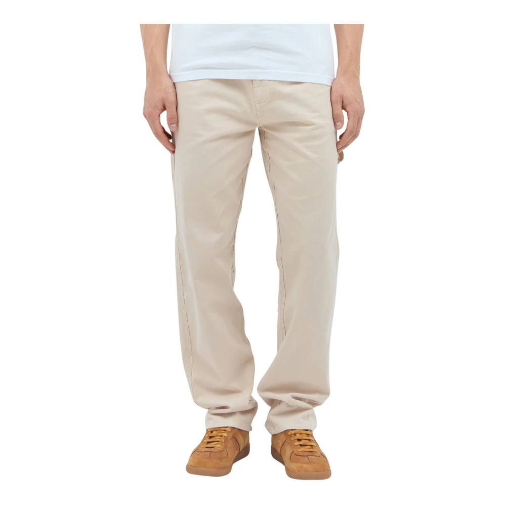 Awake Ny Men's Beige Cotton Twill Painter Trousers - Straight Trousers - L - Trousers