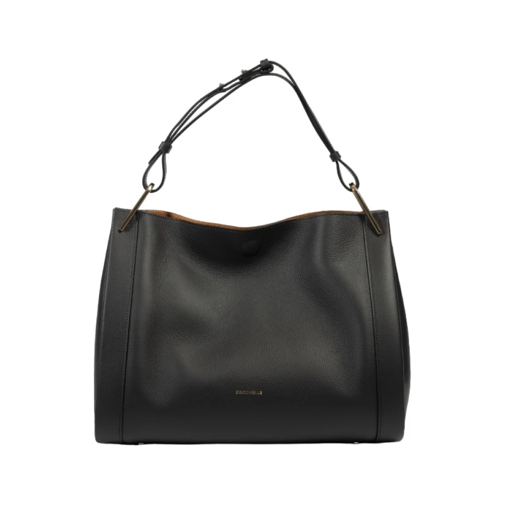 Coccinelle Leren tas met gehamerd textuur en gouden logo Black Dames
