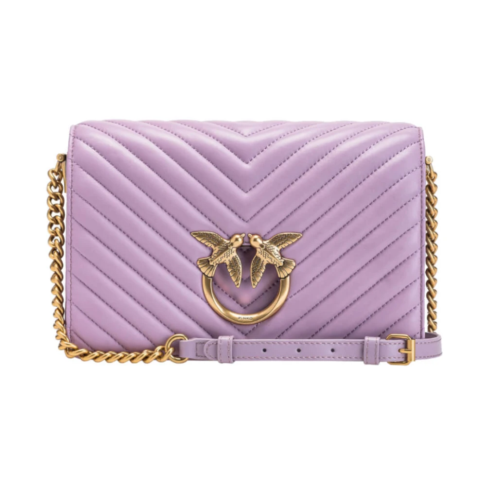 Pinko Women's Purple Leather Shoulder Bag With Logo