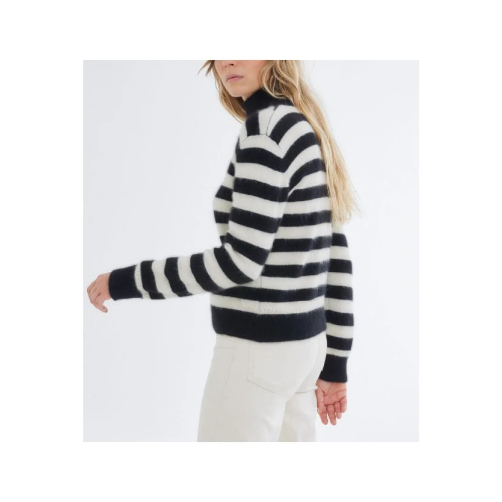majestic filatures Gestreepte wasbeerwol trui Black Dames