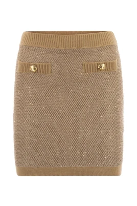 Embellished Knit Mini Skirt with Button Pockets