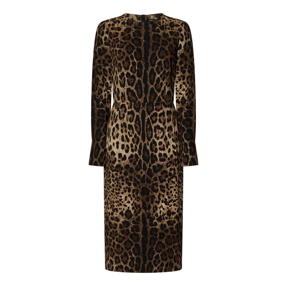 Dolce & Gabbana Luipaardprint Bruine Midi Jurk Brown Dames