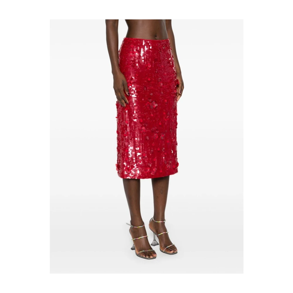 P.a.r.o.s.h. Rode Bloemen Pailletten Potlood Rok Red Dames