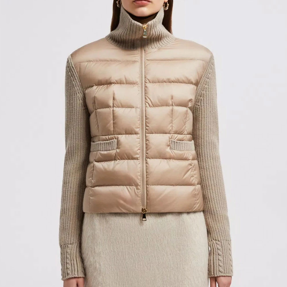 Moncler Gebreide Cardigan met Donsgevulde Voorkant Beige Dames