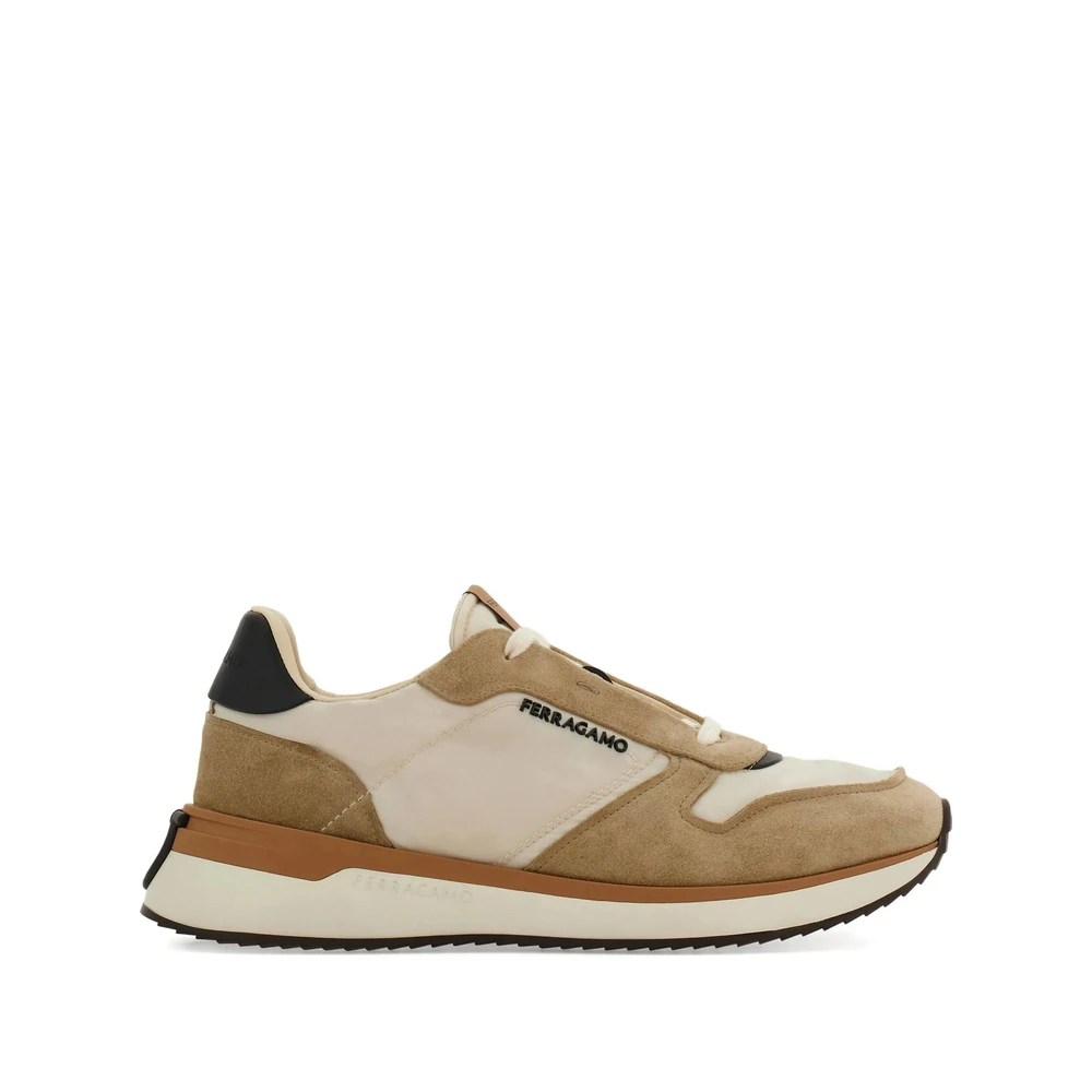Ferragamo Crème Suède Leren Rubberen Zool Schoenen Heren Schoenen Beige