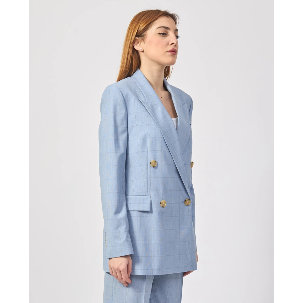 Hugo Boss Blauw Geruit Dubbel-Borst Jas Blue Dames