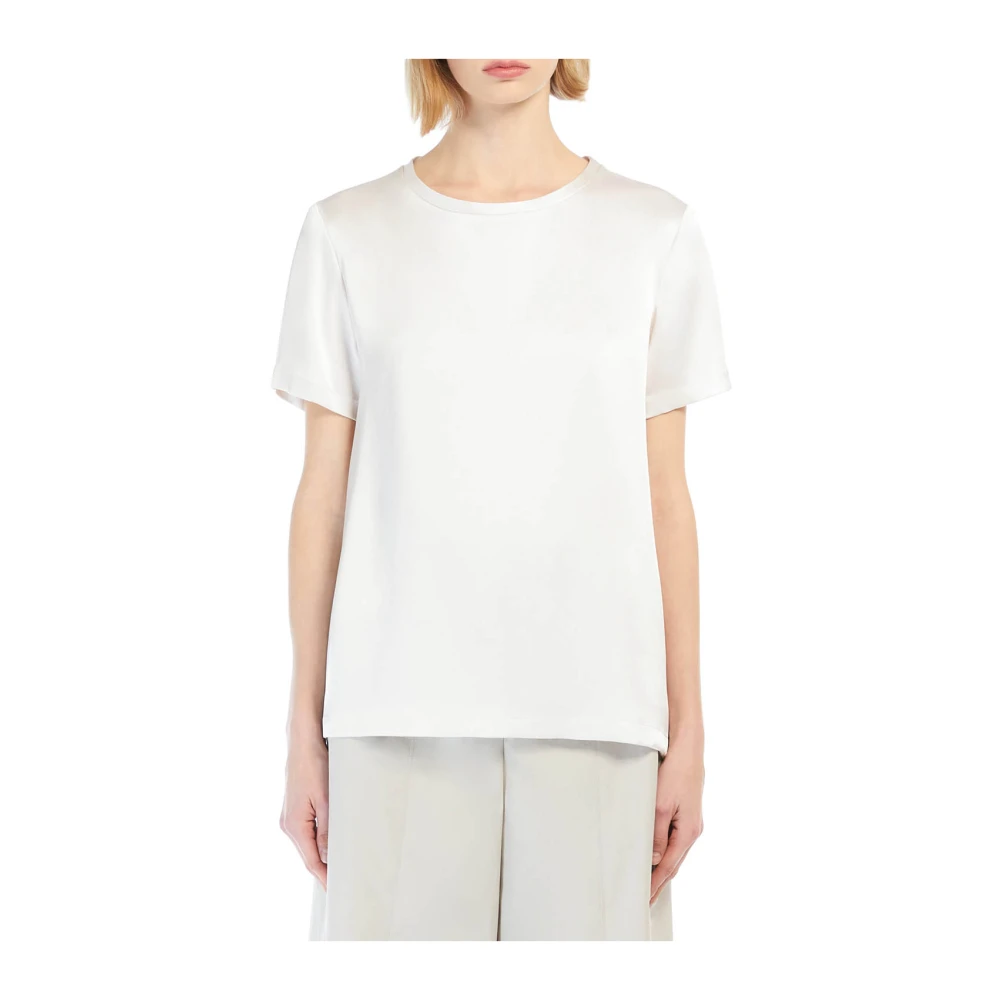 Max Mara Witte Ronde Hals Korte Mouw Top White Dames