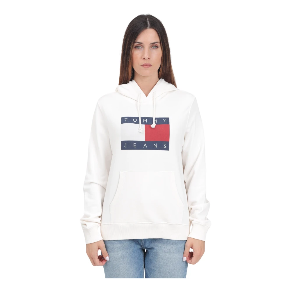 Tommy Jeans Witte Dames Hoodie met Vlagprint White Dames
