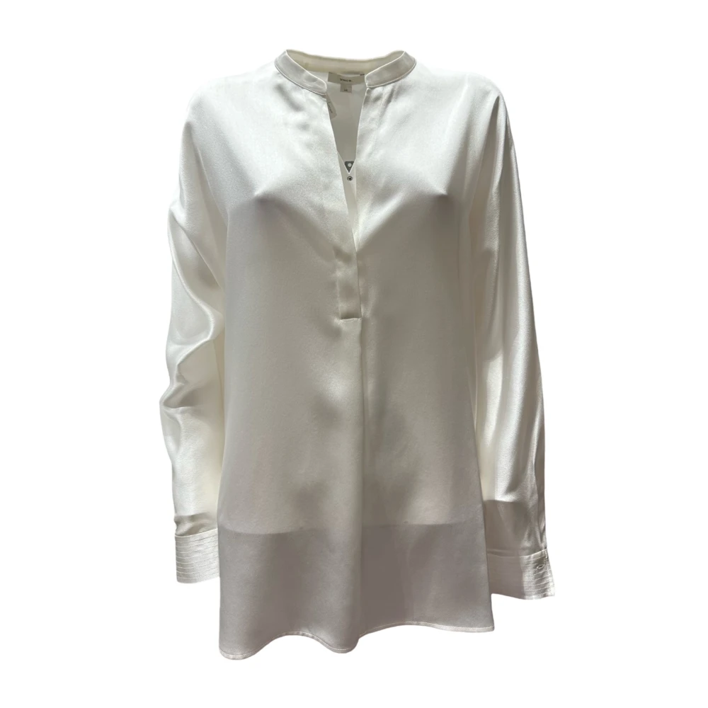 Vince White Blouses, Female, Xs, Band Collar Silk Blouse