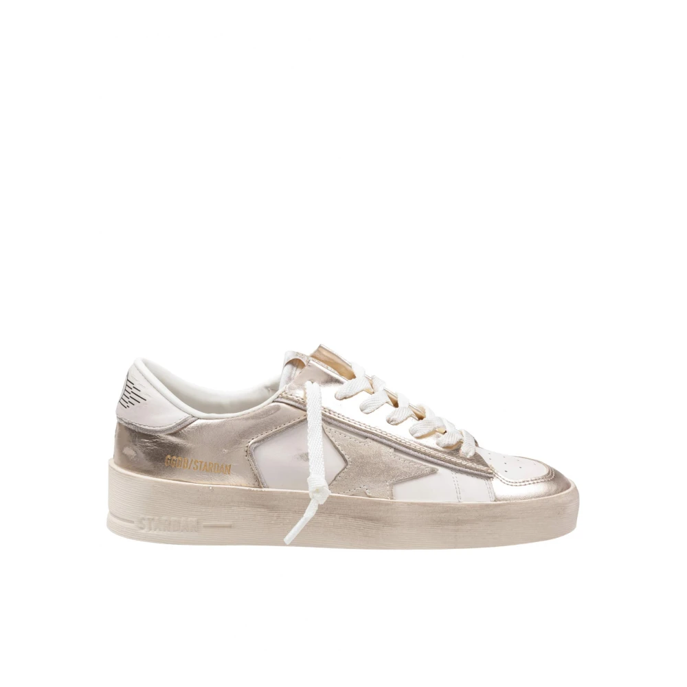 Golden Goose Men's White Stardan Leather Sneakers Platinum