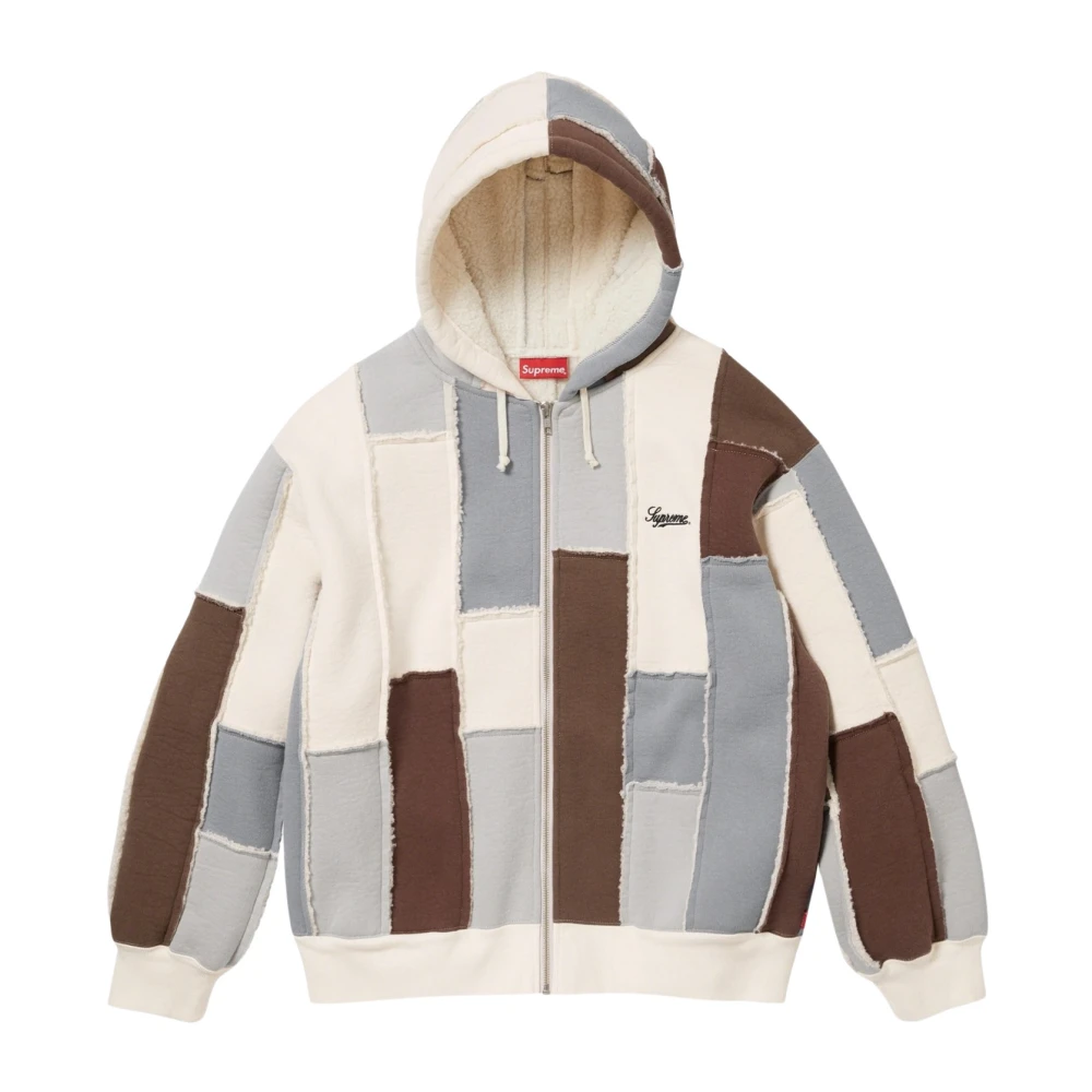 Supreme Patchwork Shearling Zip Up Hoodie Multicolor Heren