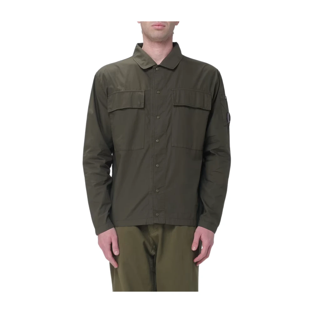 C.p. Company Men's Green Cotton Rip-Stop Boxy Button Lens Overshirt - Light Jackets - Xl - Jackets